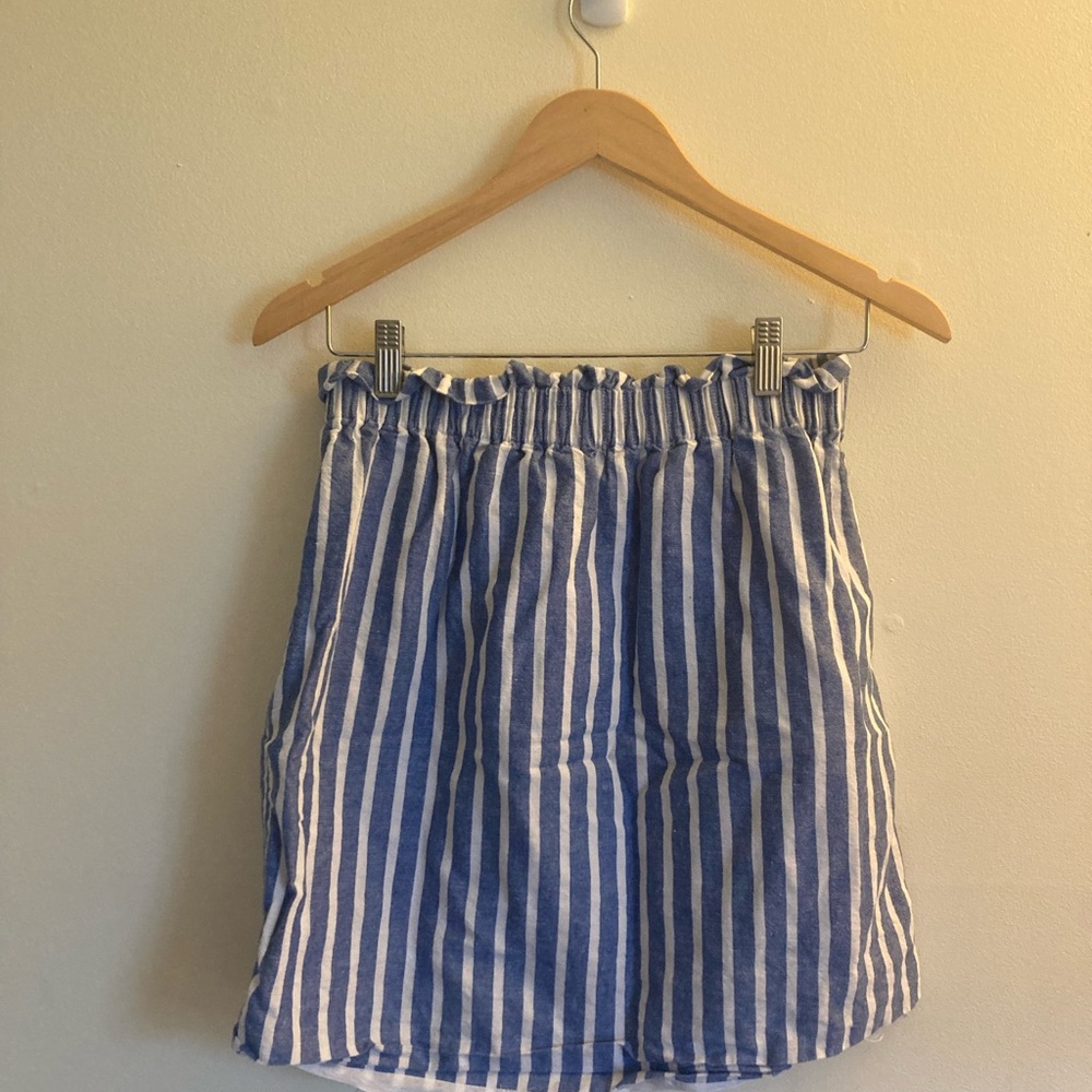 Women’s J. Crew Factory Linen Blend Blue & White Striped Mini Skirt - Picture 4 of 6